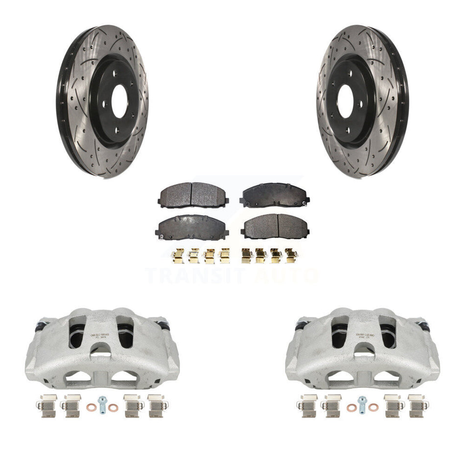 Front Disc Brake Coated Caliper Drilled Slotted Rotors And Ceramic Pads Kit For Dodge Grand Caravan Chrysler Pacifica Voyager KCD-100214T by Transit Auto