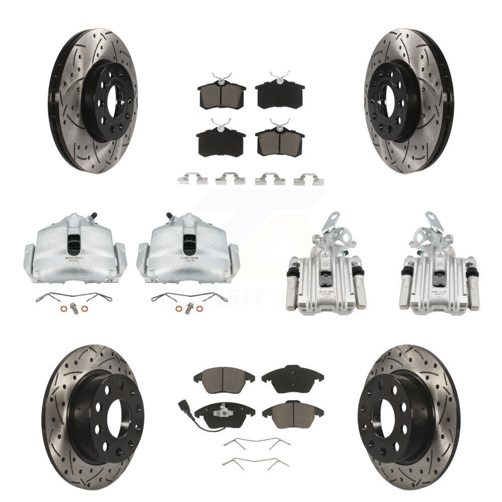 Front Rear Brake Caliper Drilled Slot Rotor Ceramic Pad Kit (10Pc) For Volkswagen Beetle KCD-100216C