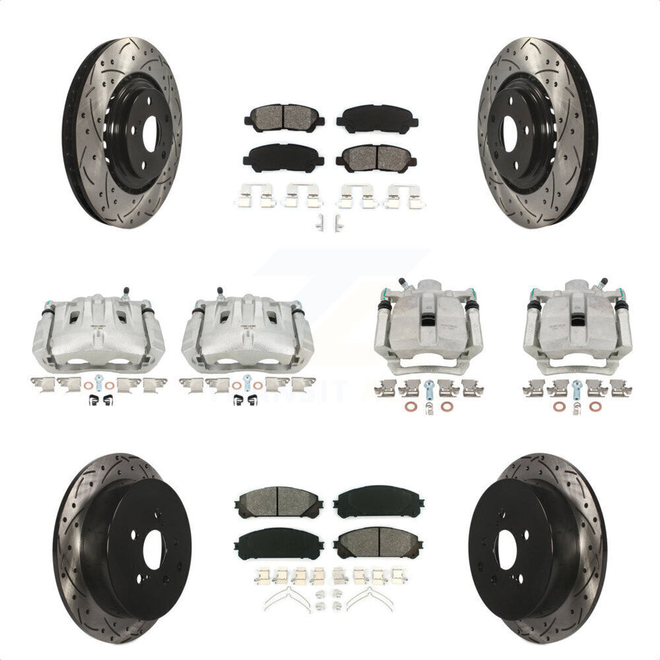 Front Rear Disc Brake Coated Caliper Drilled Slotted Rotors And Semi-Metallic Pads Kit (10Pc) For 2014 Toyota Highlander Hybrid Limited with FULL HYBRID EV-GAS (FHEV) engine KCD-100216S by Transit Auto