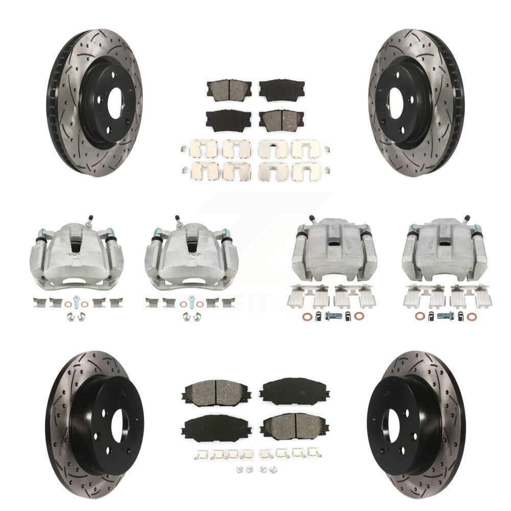 Front Rear Brake Caliper Drilled Slot Rotor Semi-Metallic Pad Kit (10Pc) For Toyota RAV4 KCD-100217S