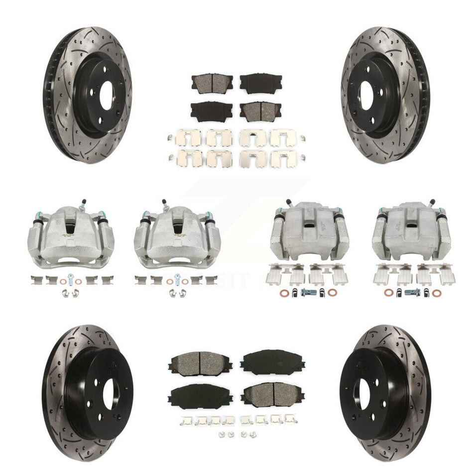 Front Rear Brake Caliper Drilled Slot Rotor Semi-Metallic Pad Kit (10Pc) For Toyota RAV4 KCD-100217S