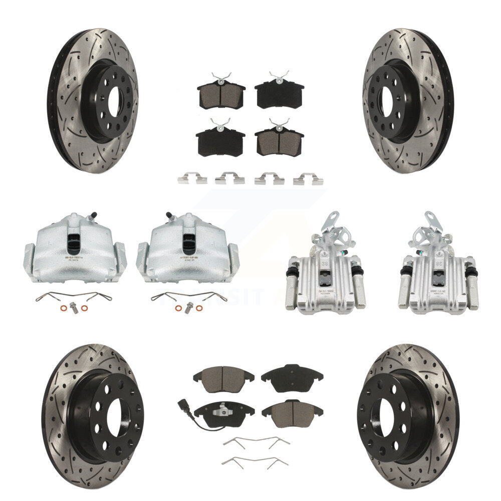 Front Rear Brake Caliper Drilled Slot Rotor Ceramic Pad Kit (10Pc) For Volkswagen Beetle KCD-100218C