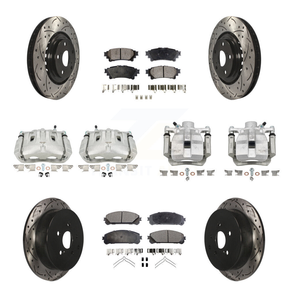 Front Rear Brake Caliper Drill Slot Rotor Semi-Metallic Pad Kit (10Pc) For Toyota Sienna KCD-100218P