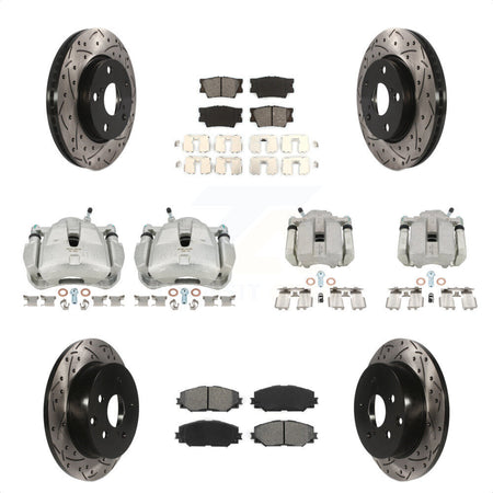 Front Rear Disc Brake Coated Caliper Drilled Slotted Rotors And Semi-Metallic Pads Kit (10Pc) For Toyota RAV4 KCD-100219S by Transit Auto