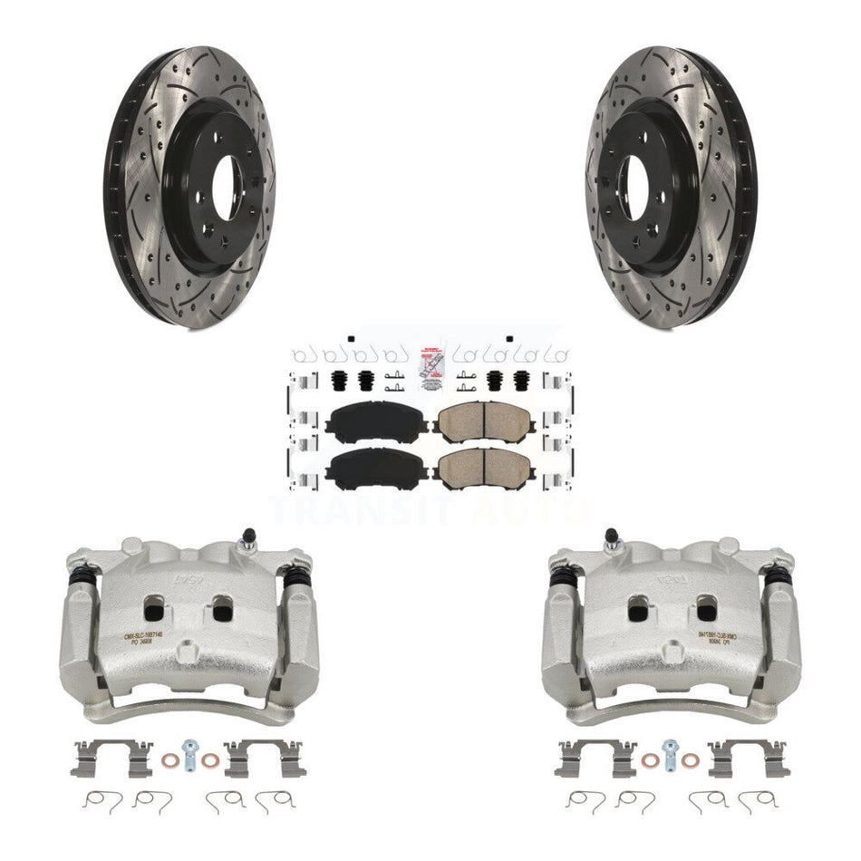 Front Disc Brake Coated Caliper Drilled Slotted Rotor & Ceramic Pad Kit For Nissan Rogue KCD-100220N