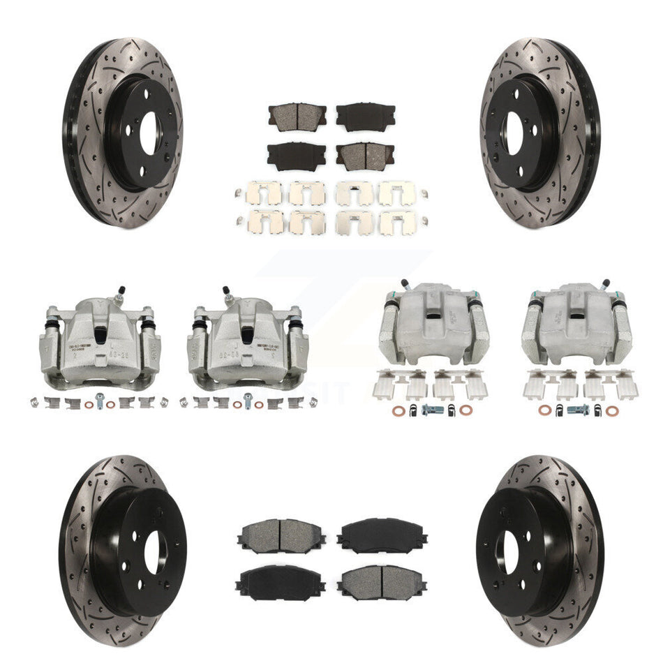 Front Rear Brake Caliper Drilled Slot Rotor Semi-Metallic Pad Kit (10Pc) For Toyota RAV4 KCD-100220S