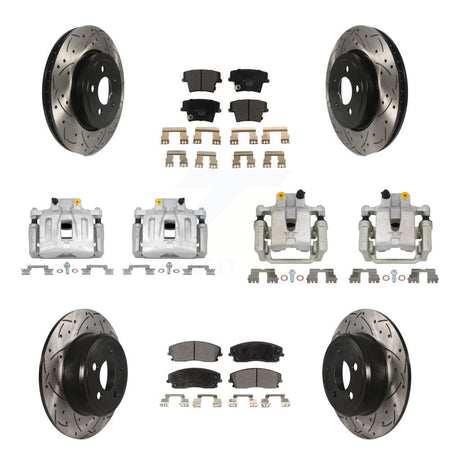 Front Rear Brake Coat Caliper Drill Slot Rotors Ceramic Pad Kit (10Pc) For Dodge Charger KCD-100220T