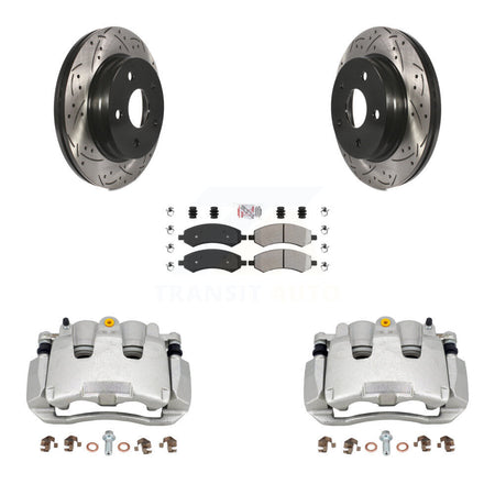 Front Brake Caliper Drill Slotted Rotor Semi-Metallic Pad Kit For Ram 1500 Classic Dodge KCD-100221N