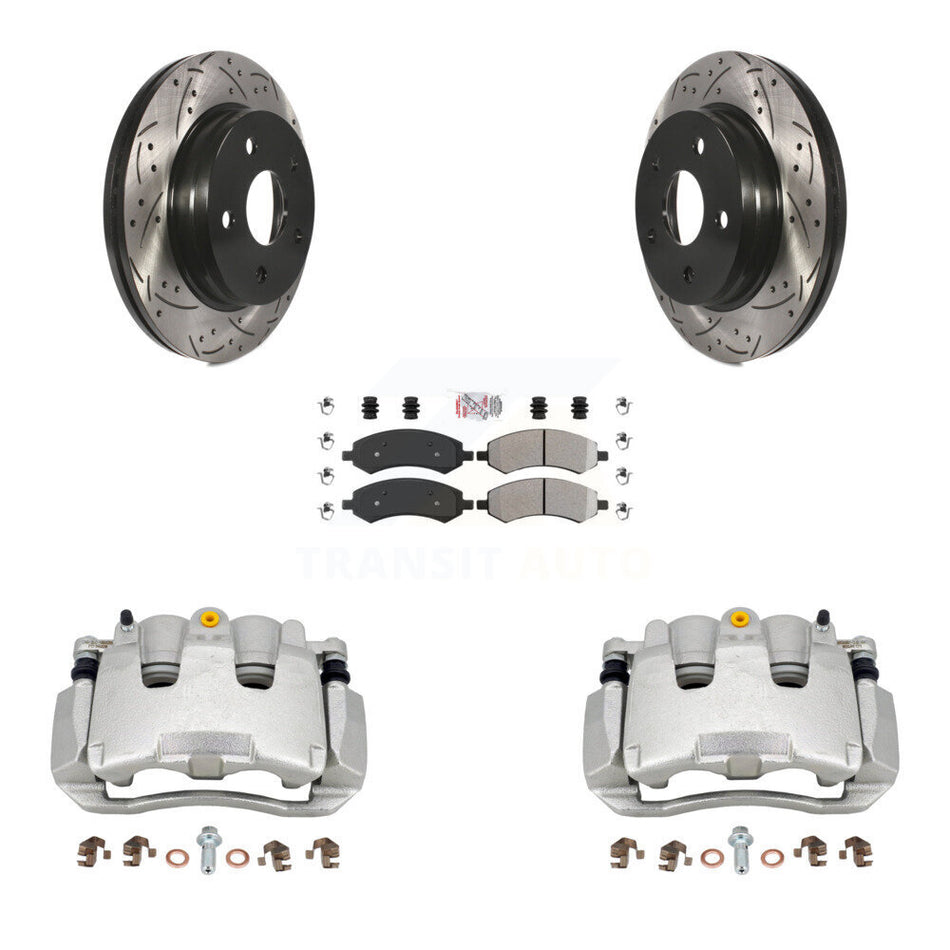 Front Brake Caliper Drill Slotted Rotor Semi-Metallic Pad Kit For Ram 1500 Classic Dodge KCD-100221N