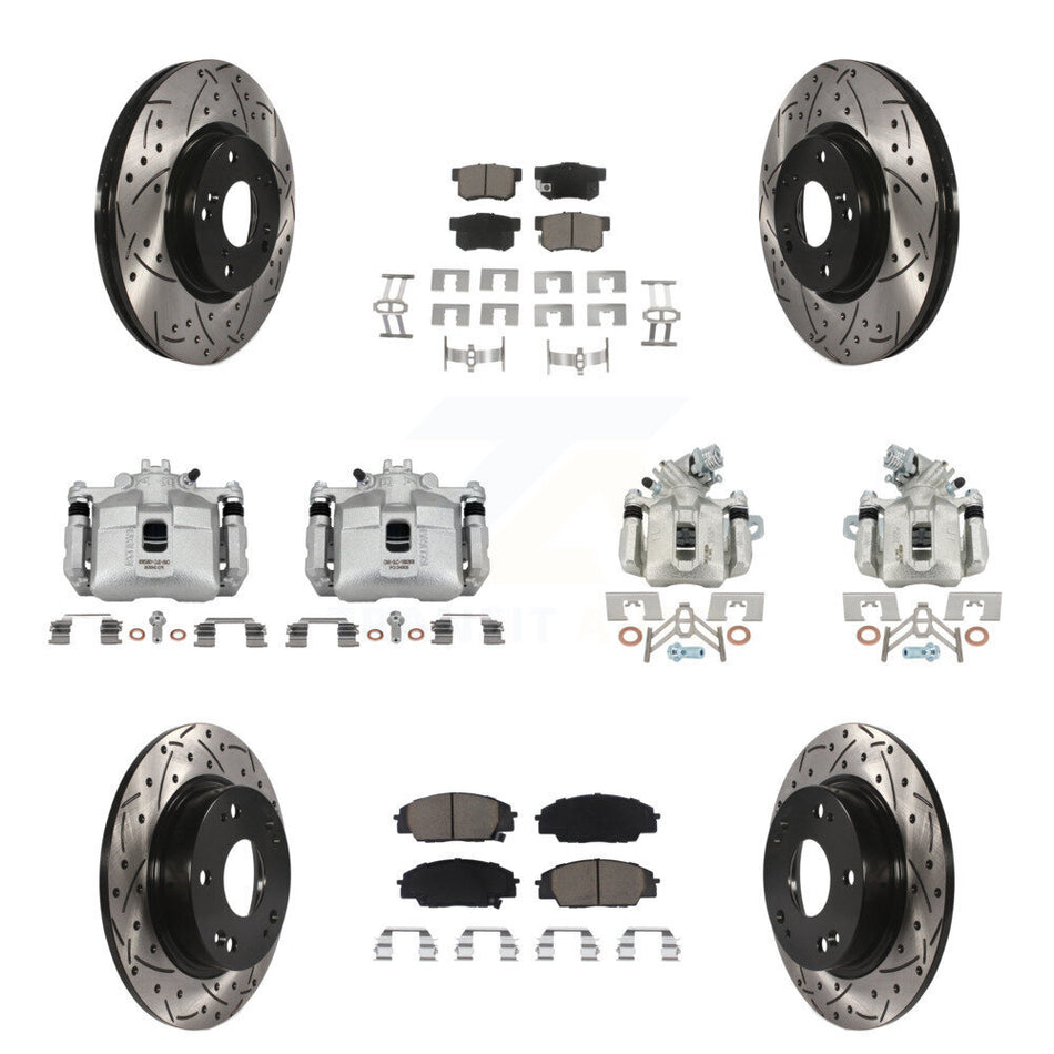 Front Rear Brake Coated Caliper Drill Slot Rotors Ceramic Pad Kit (10Pc) For Honda Civic KCD-100222C