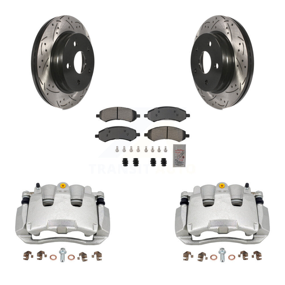 Front Brake Caliper Drill Slotted Rotor Semi-Metallic Pad Kit For Ram 1500 Classic Dodge KCD-100222N