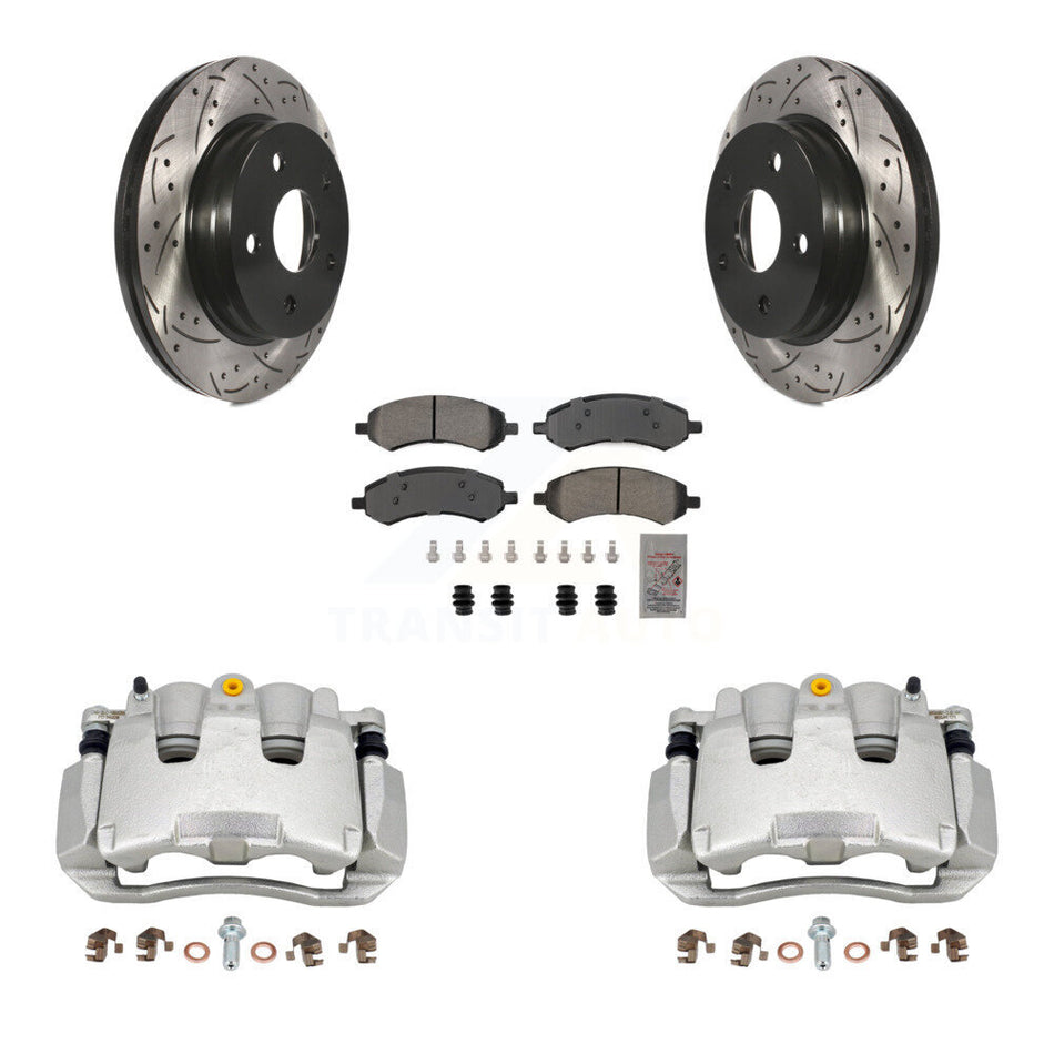 Front Brake Caliper Drill Slotted Rotor Semi-Metallic Pad Kit For Ram 1500 Classic Dodge KCD-100222N