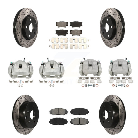 Front Rear Brake Caliper Drilled Slot Rotor Semi-Metallic Pad Kit (10Pc) For Toyota RAV4 KCD-100222S