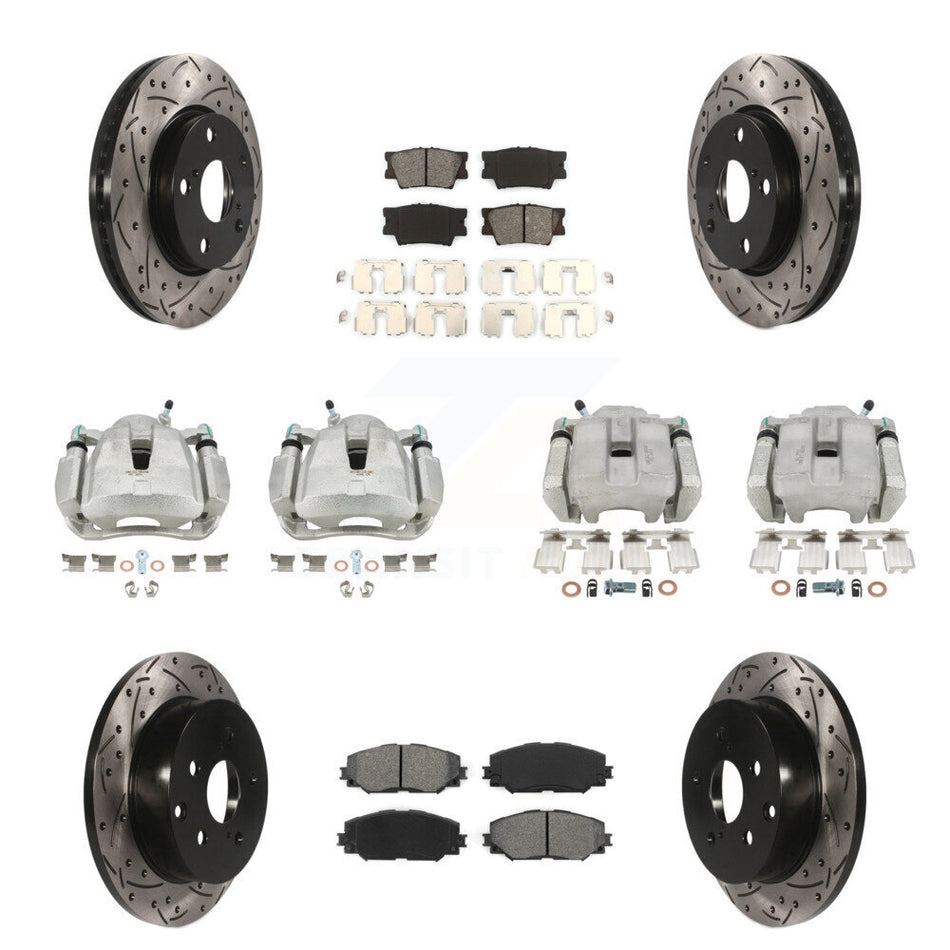 Front Rear Brake Caliper Drilled Slot Rotor Semi-Metallic Pad Kit (10Pc) For Toyota RAV4 KCD-100222S
