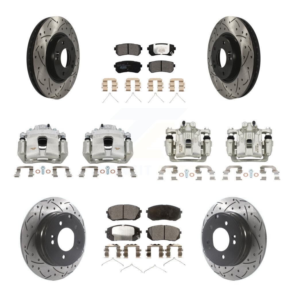 Front Rear Brake Coat Caliper Drill Slot Rotor Ceramic Pad Kit (10Pc) For Hyundai Sonata KCD-100222T