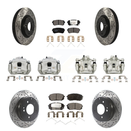 Front Rear Brake Coat Caliper Drill Slot Rotor Ceramic Pad Kit (10Pc) For Hyundai Sonata KCD-100222T