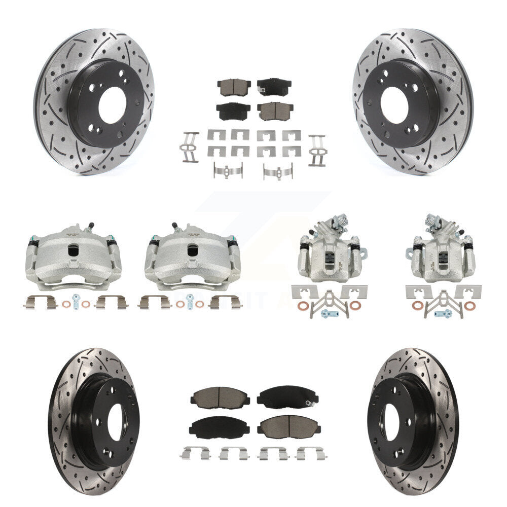 Front Rear Brake Coated Caliper Drill Slot Rotors Ceramic Pad Kit (10Pc) For Honda Civic KCD-100223C