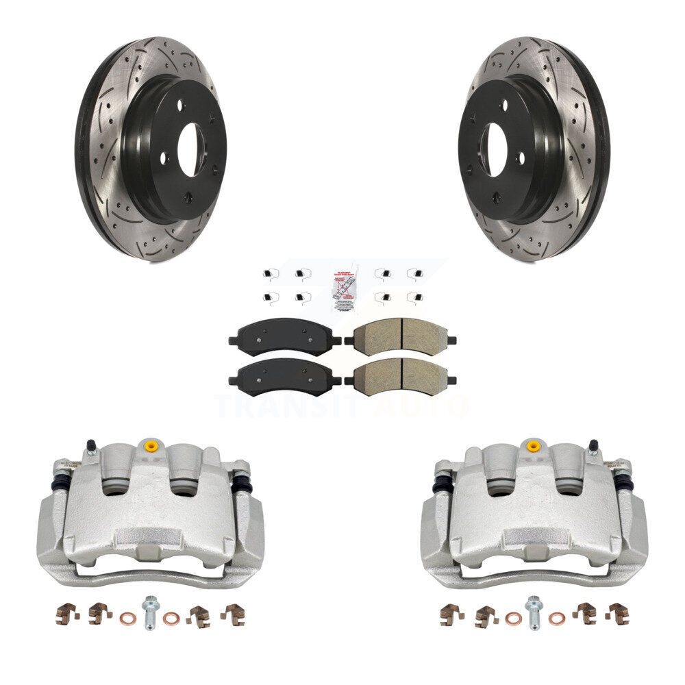 Front Brake Caliper Drill Slotted Rotor Semi-Metallic Pad Kit For Ram 1500 Classic Dodge KCD-100223N