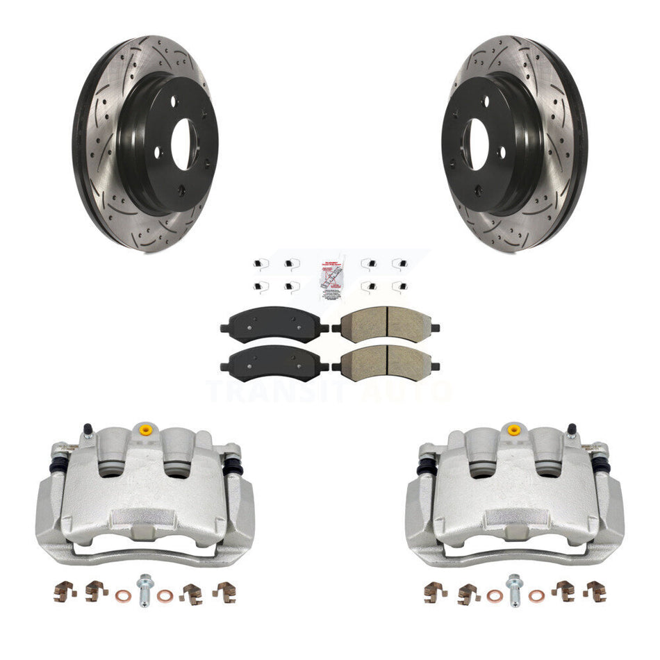 Front Brake Caliper Drill Slotted Rotor Semi-Metallic Pad Kit For Ram 1500 Classic Dodge KCD-100223N