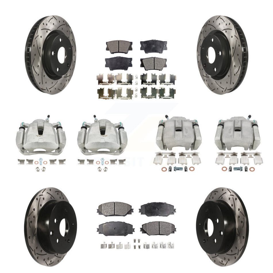 Front Rear Brake Caliper Drilled Slot Rotor Semi-Metallic Pad Kit (10Pc) For Toyota RAV4 KCD-100223P