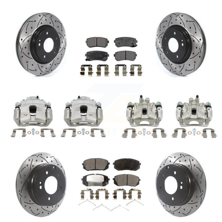 Front Rear Brake Coat Caliper Drill Slot Rotor Ceramic Pad Kit (10Pc) For Hyundai Sonata KCD-100223T