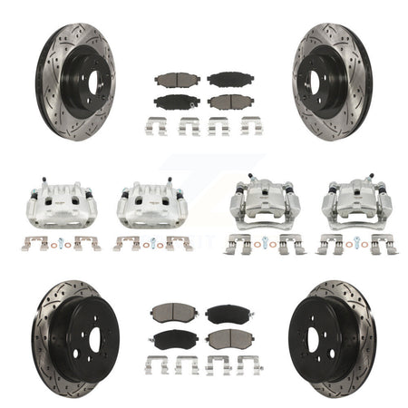 Front Rear Brake Coat Caliper Drill Slot Rotor Ceramic Pad Kit (10Pc) For Subaru Impreza KCD-100224C