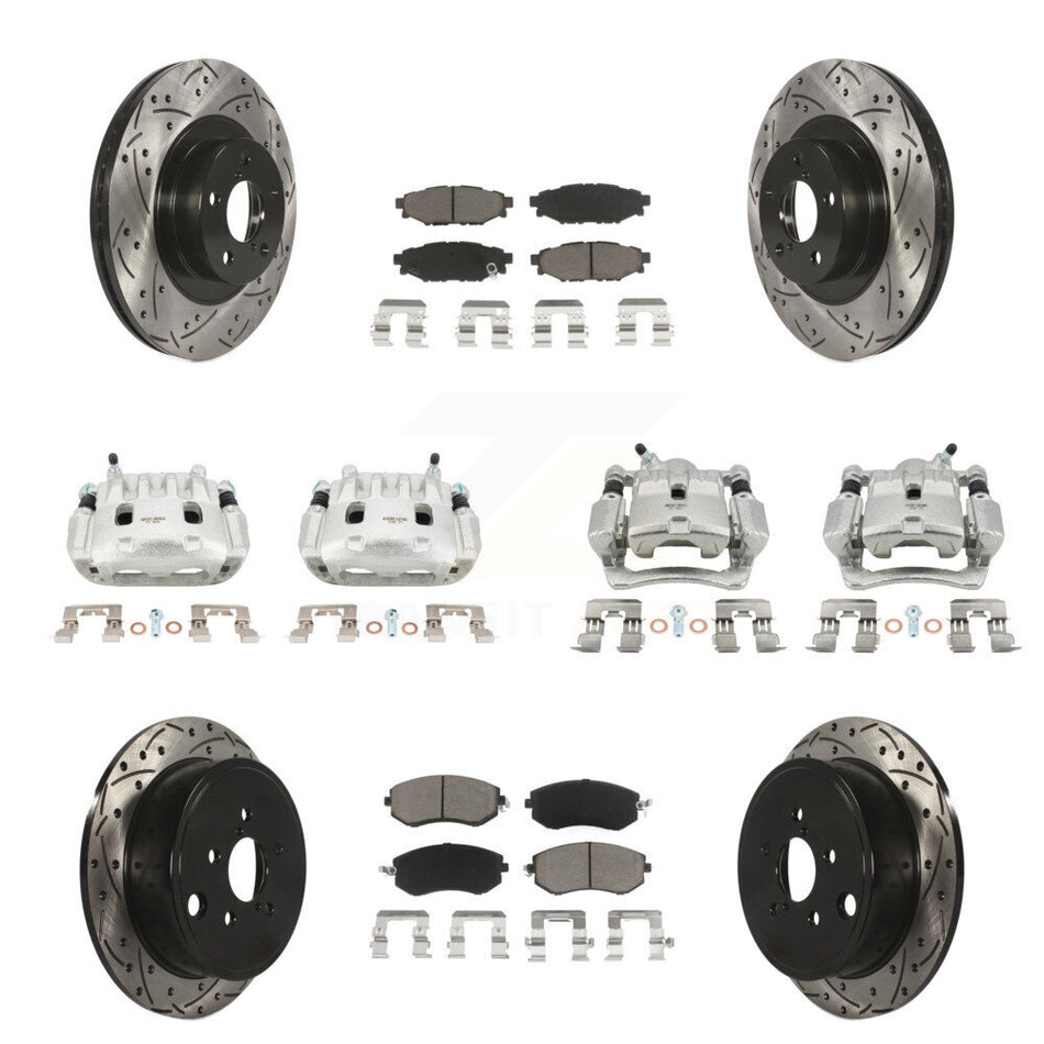 Front Rear Brake Coat Caliper Drill Slot Rotor Ceramic Pad Kit (10Pc) For Subaru Impreza KCD-100224C