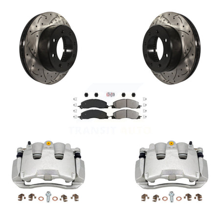 Front Disc Brake Coated Caliper Drilled Slotted Rotor Semi-Metallic Pad Kit For Ram 1500 KCD-100224N