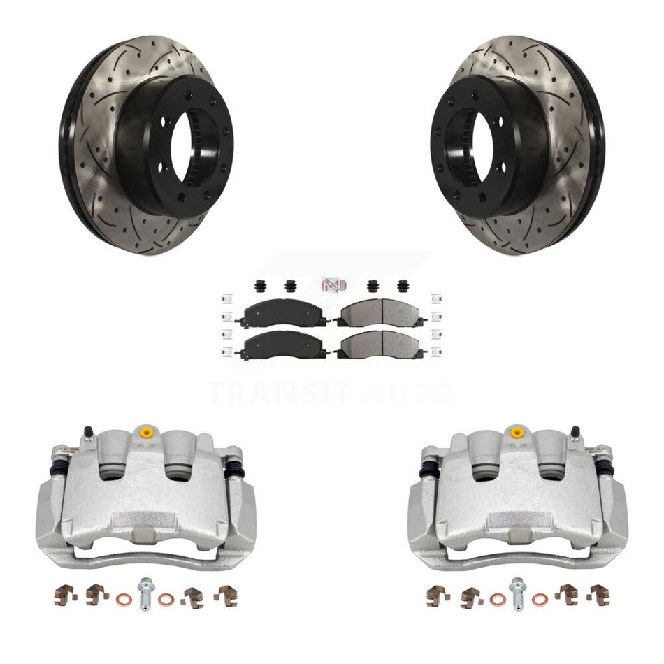 Front Disc Brake Coated Caliper Drilled Slotted Rotor Semi-Metallic Pad Kit For Ram 1500 KCD-100224N