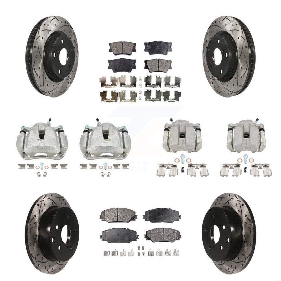 Front Rear Disc Brake Coated Caliper Drilled Slotted Rotors And Semi-Metallic Pads Kit (10Pc) For Toyota RAV4 KCD-100224P by Transit Auto