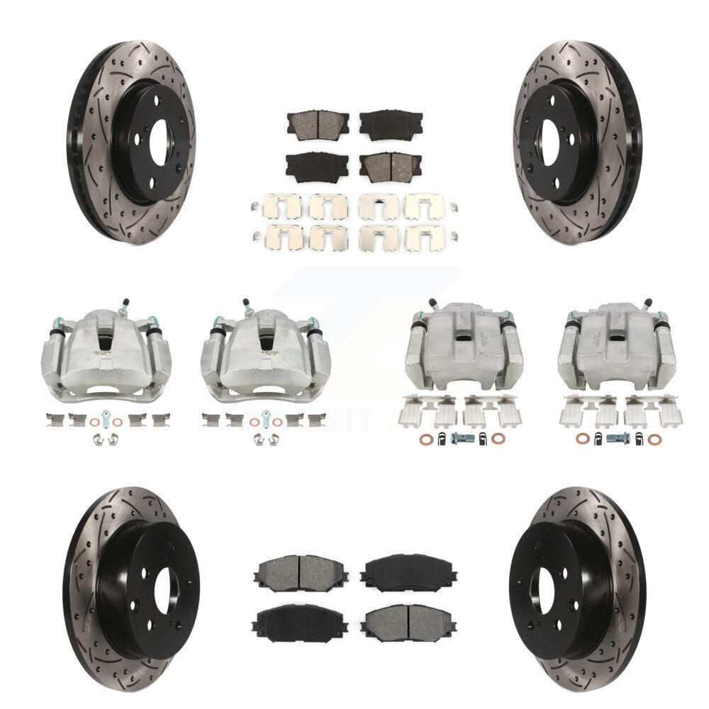 Front Rear Brake Caliper Drilled Slot Rotor Semi-Metallic Pad Kit (10Pc) For Toyota RAV4 KCD-100224S