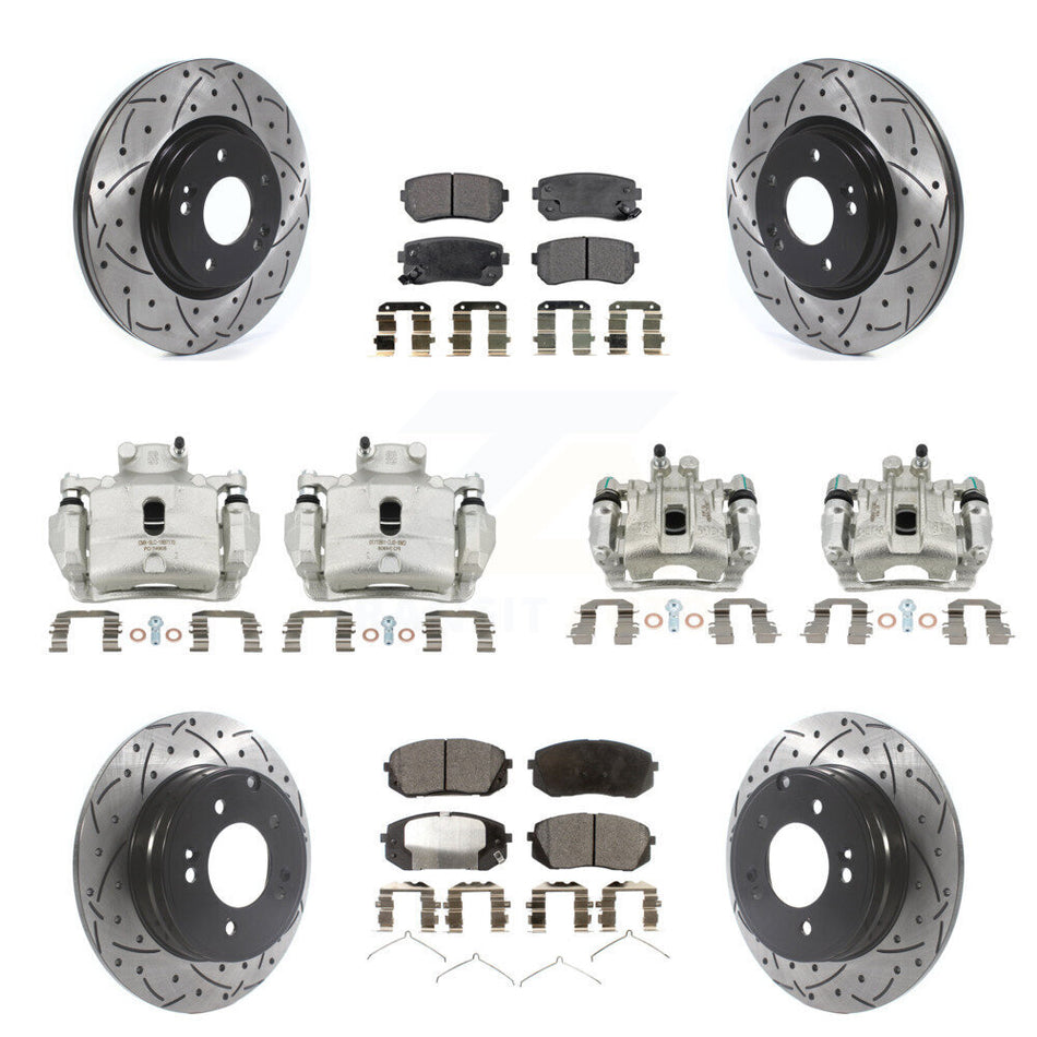 Front Rear Brake Coat Caliper Drill Slot Rotor Ceramic Pad Kit (10Pc) For Hyundai Sonata KCD-100224T