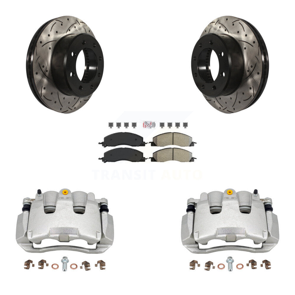 Front Disc Brake Coated Caliper Drilled Slotted Rotor Semi-Metallic Pad Kit For Ram 1500 KCD-100225N