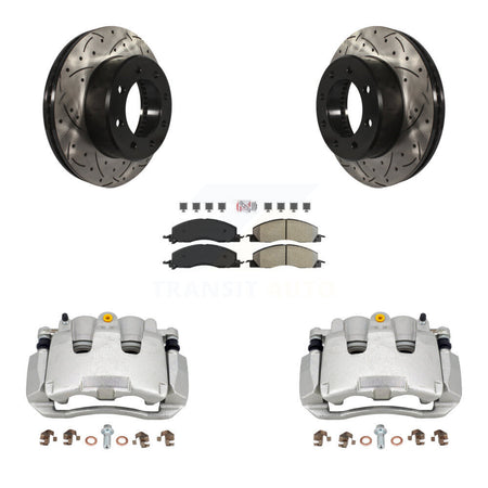 Front Disc Brake Coated Caliper Drilled Slotted Rotor Semi-Metallic Pad Kit For Ram 1500 KCD-100225N