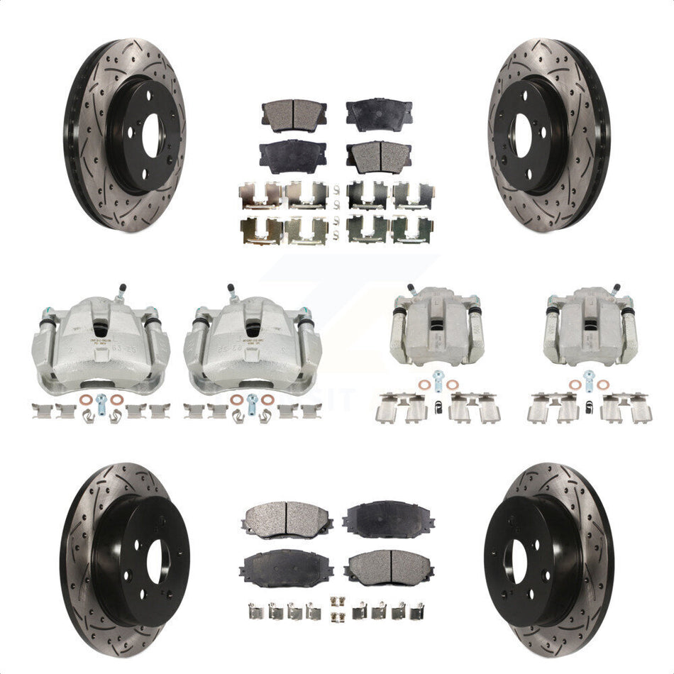 Front Rear Disc Brake Coated Caliper Drilled Slotted Rotors And Semi-Metallic Pads Kit (10Pc) For Toyota RAV4 KCD-100225P by Transit Auto