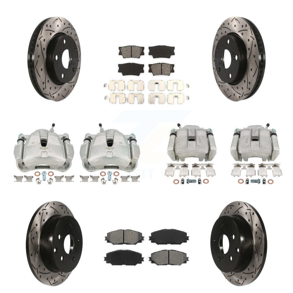 Front Rear Brake Caliper Drilled Slot Rotor Semi-Metallic Pad Kit (10Pc) For Toyota RAV4 KCD-100225S
