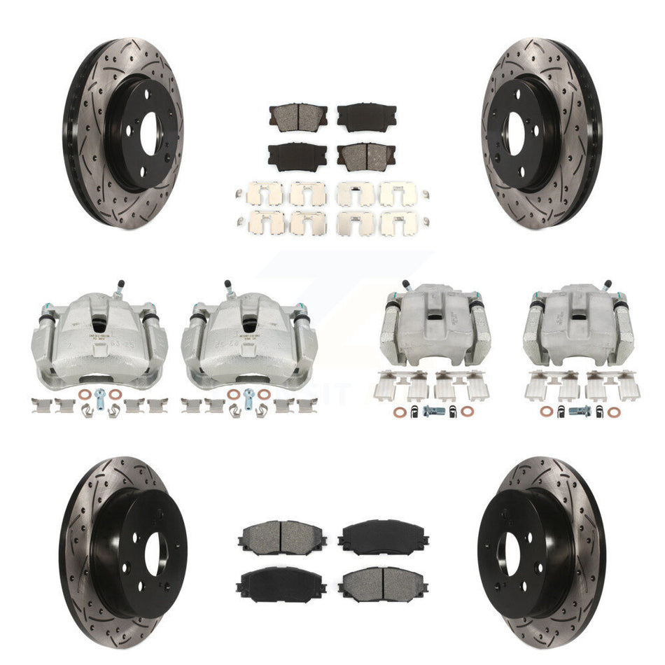 Front Rear Brake Caliper Drilled Slot Rotor Semi-Metallic Pad Kit (10Pc) For Toyota RAV4 KCD-100225S