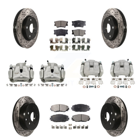Front Rear Brake Caliper Drilled Slot Rotor Semi-Metallic Pad Kit (10Pc) For Toyota RAV4 KCD-100226P
