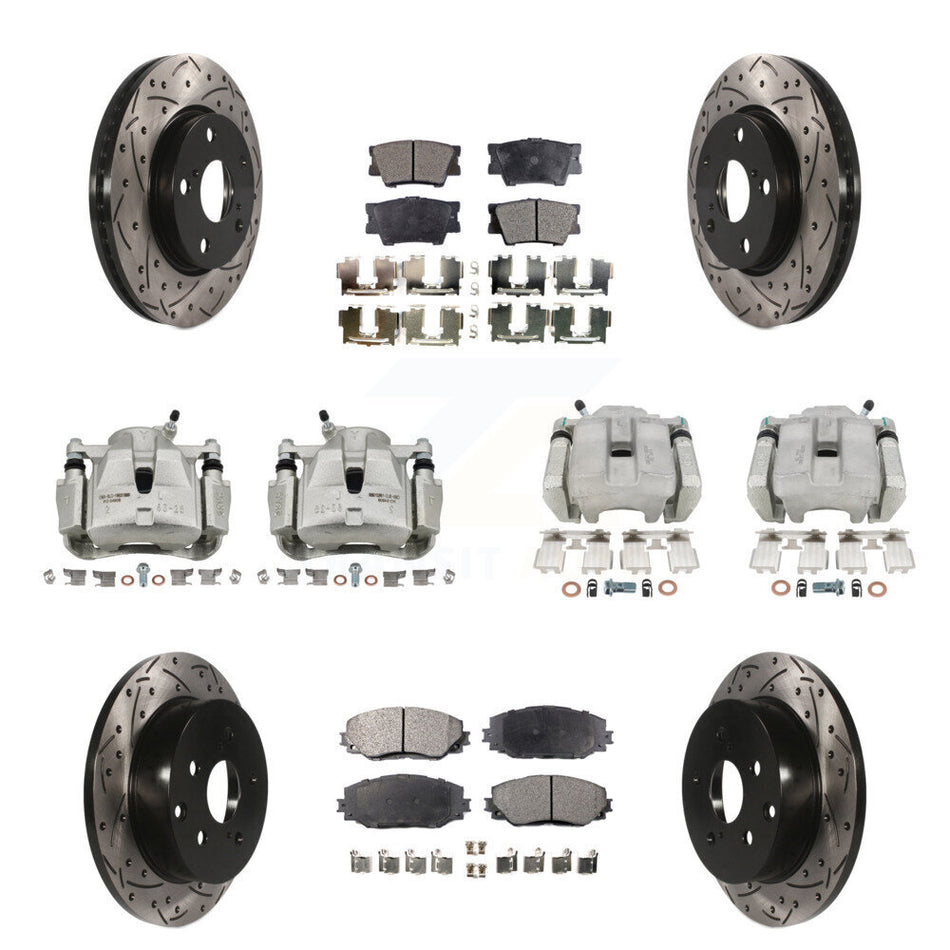 Front Rear Brake Caliper Drilled Slot Rotor Semi-Metallic Pad Kit (10Pc) For Toyota RAV4 KCD-100226P