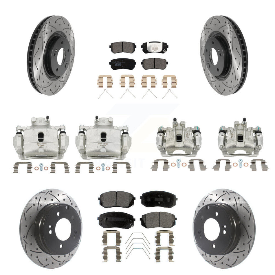 Front Rear Brake Coated Caliper Drilled Slot Rotor Ceramic Pad Kit (10Pc) For Kia Optima KCD-100226T