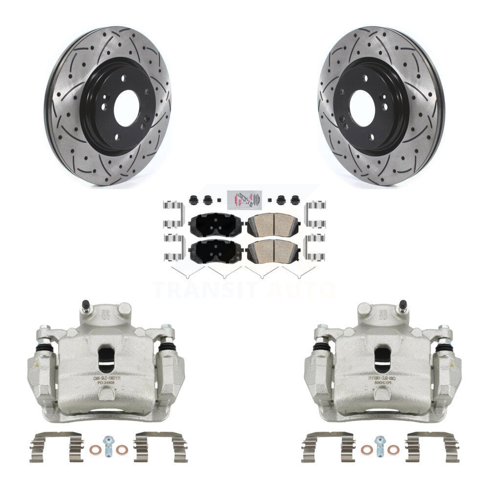 Front Disc Brake Coated Caliper Drilled Slotted Rotor Ceramic Pad Kit For Hyundai Sonata KCD-100227N