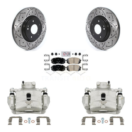 Front Disc Brake Coated Caliper Drilled Slotted Rotor Ceramic Pad Kit For Hyundai Sonata KCD-100227N