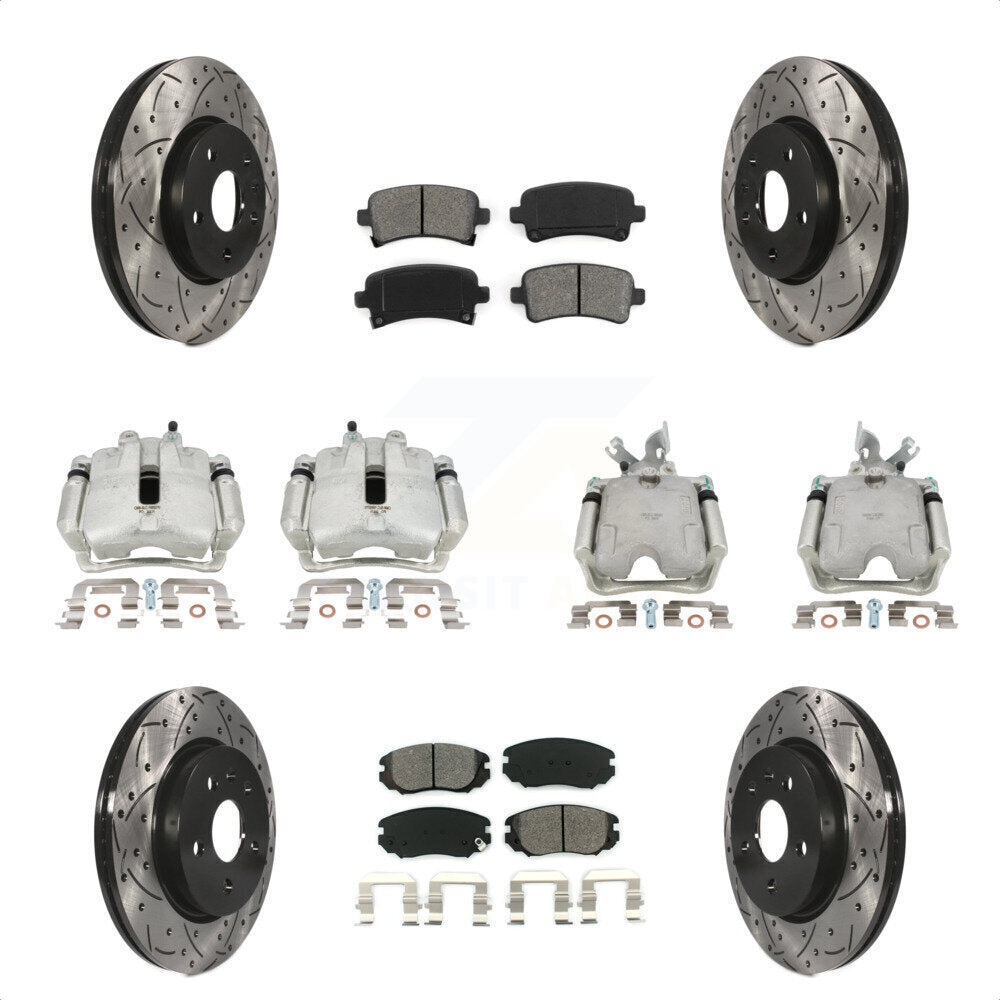 Front Rear Disc Brake Coated Caliper Drilled Slotted Rotors And Semi-Metallic Pads Kit (10Pc) For Buick LaCrosse Allure KCD-100227S by Transit Auto