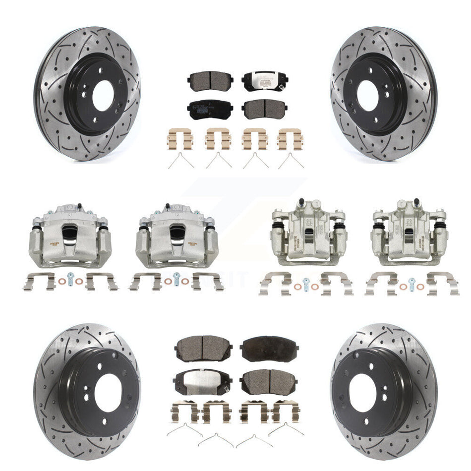 Front Rear Brake Coated Caliper Drilled Slot Rotor Ceramic Pad Kit (10Pc) For Kia Optima KCD-100227T