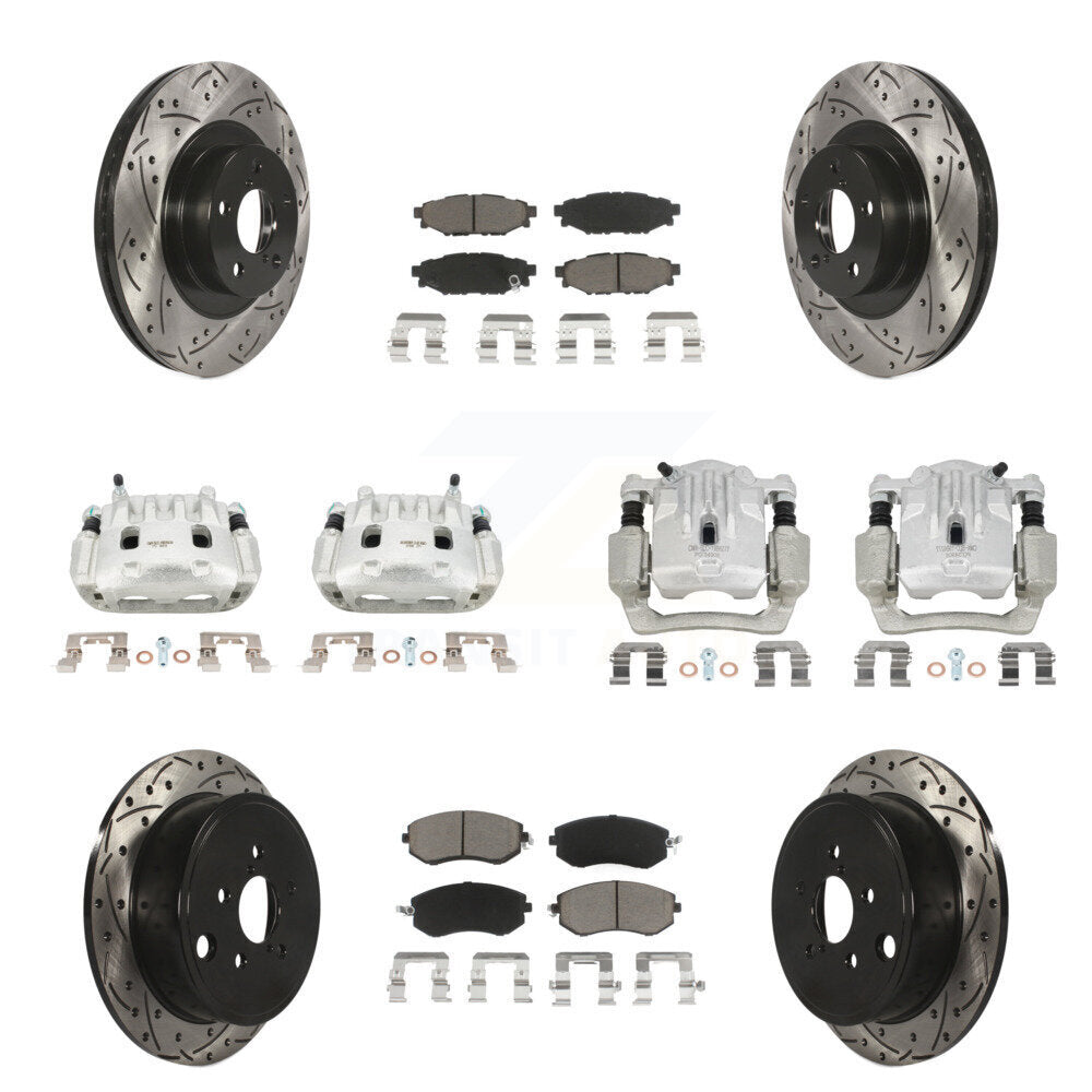 Front Rear Brake Caliper Drill Slot Rotor Ceramic Pad Kit (10Pc) For Subaru Outback 2.5L KCD-100228C