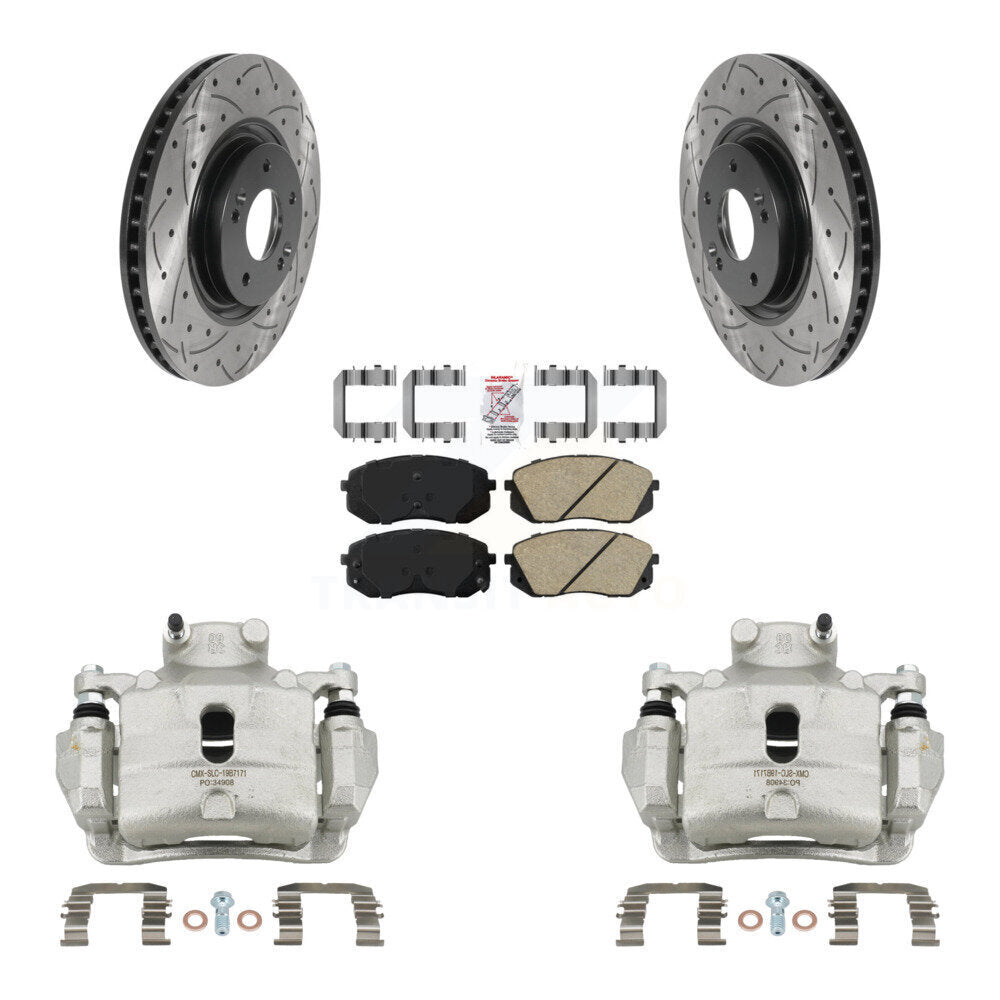 Front Disc Brake Coated Caliper Drilled Slotted Rotor Ceramic Pad Kit For Hyundai Sonata KCD-100228N