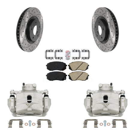 Front Disc Brake Coated Caliper Drilled Slotted Rotor Ceramic Pad Kit For Hyundai Sonata KCD-100228N