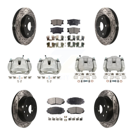 Front Rear Brake Caliper Drilled Slot Rotor Semi-Metallic Pad Kit (10Pc) For Toyota RAV4 KCD-100228P