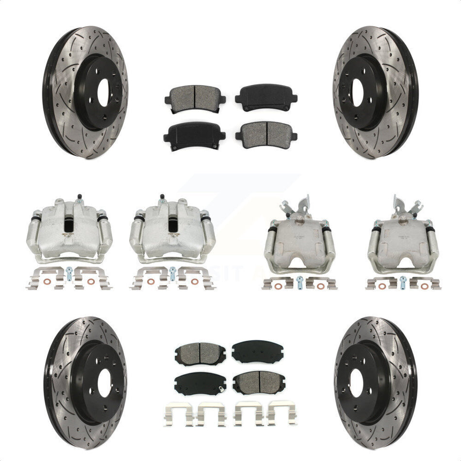 Front Rear Disc Brake Coated Caliper Drilled Slotted Rotors And Semi-Metallic Pads Kit (10Pc) For Chevrolet Impala Malibu KCD-100228S by Transit Auto