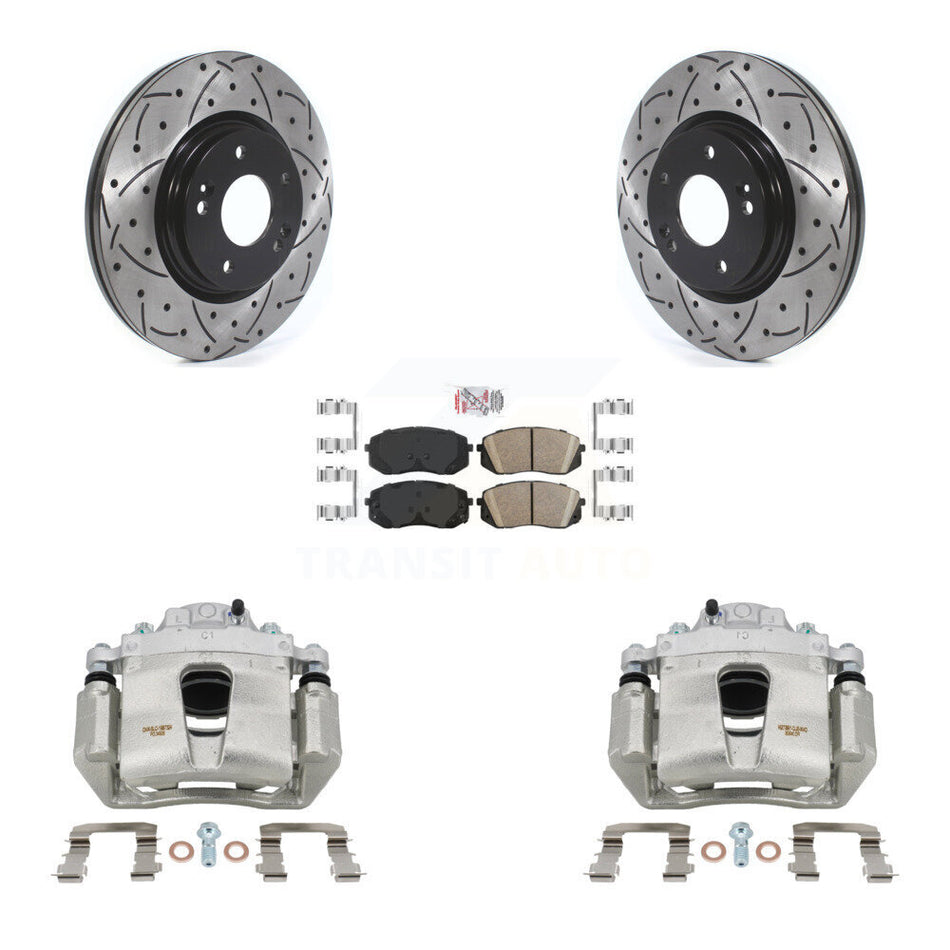 Front Brake Caliper Drill Slot Rotors Ceramic Pad Kit For Hyundai Sonata Kia Kona Optima KCD-100229N